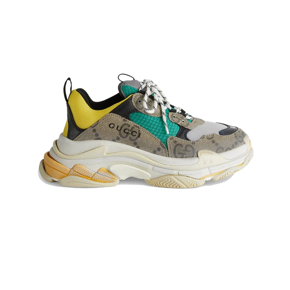 G*cci x B*lenciaga The Hacker Project Triple S Beige Green Yellow